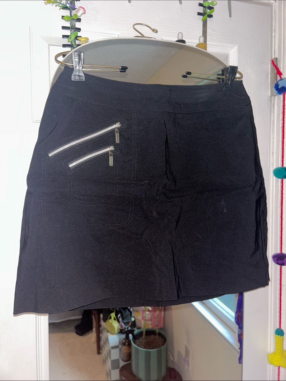 jamie sadock Black Mini Skirt with Silver Zipper Accents